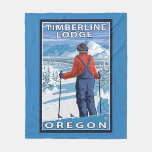 Skier Admiring - Timberline Lodge, Oregon Fleece Blanket