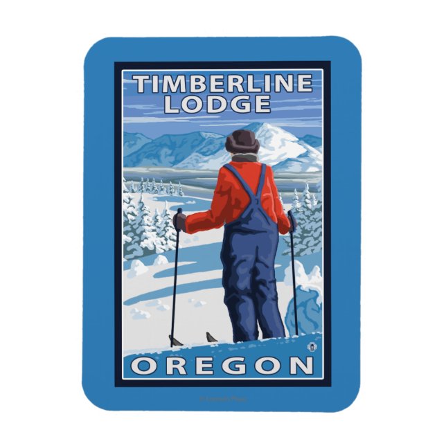 Skier Admiring - Timberline Lodge, Oregon Magnet (Vertical)