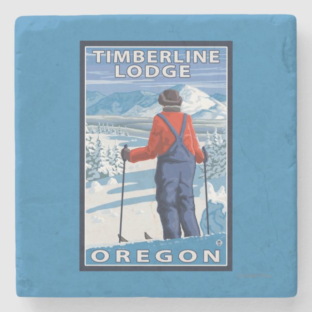 Skier Admiring - Timberline Lodge, Oregon Stone Coaster (Front)