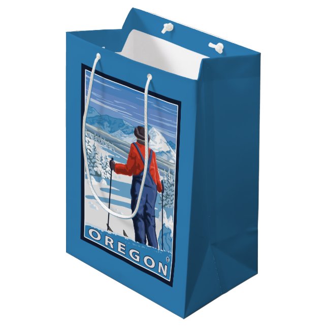 Skier Admiring- Vintage Travel Poster Medium Gift Bag (Front Angled)