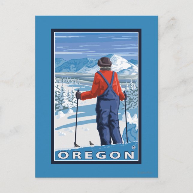 Skier Admiring- Vintage Travel Poster Postcard (Front)