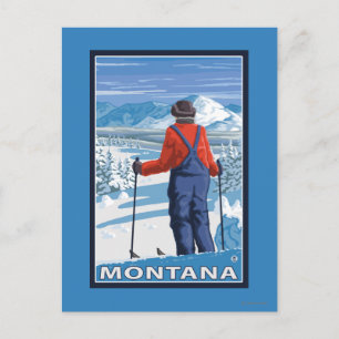 Skier AdmiringMontanaVintage Travel Poster Postcard
