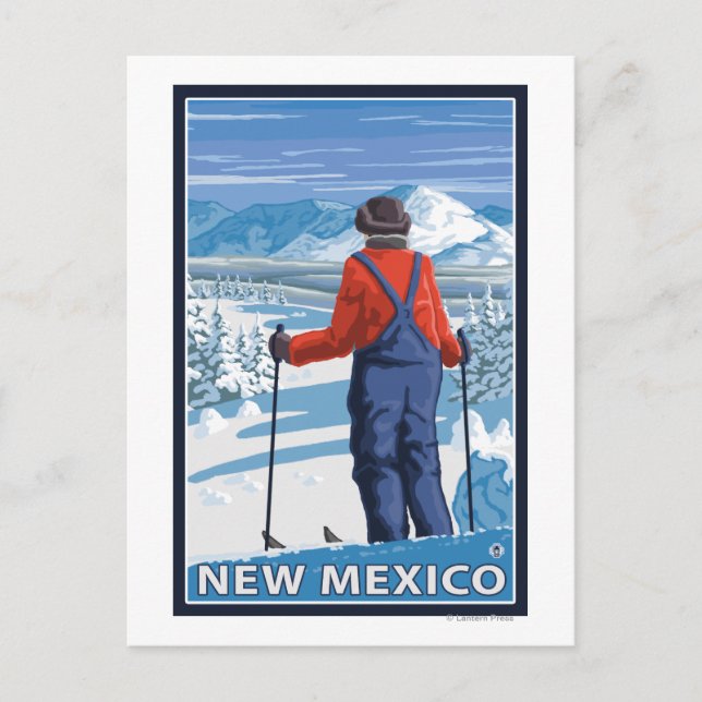 Skier AdmiringNew Mexico Postcard (Front)