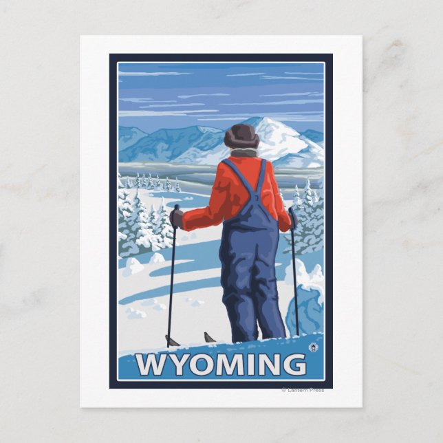 Skier AdmiringWyoming Postcard (Front)