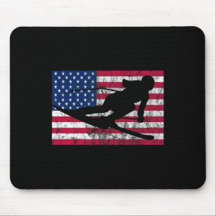 Skier Alpine Usa Retro Vintage America Stripes Ski Mouse Pad