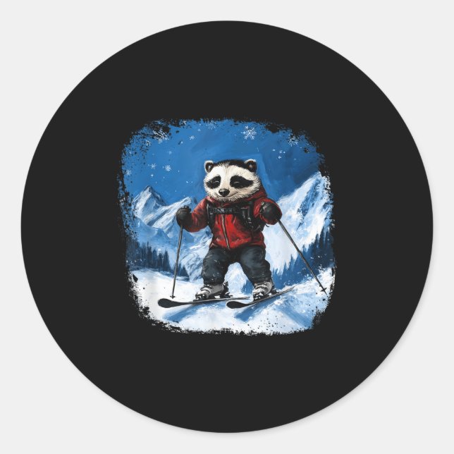 Skier Badger  Classic Round Sticker (Front)