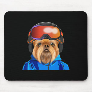 Skier Brussels Griffon Snowboarding Dog Mouse Pad