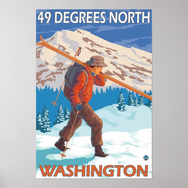 Skier Carrying Snow Skis - 49 Degrees North, Poster (Front)