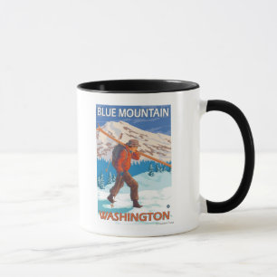 Skier Carrying Snow Skis - Blue Mountain, WA Mug