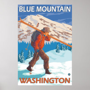 Skier Carrying Snow Skis - Blue Mountain, WA Poster
