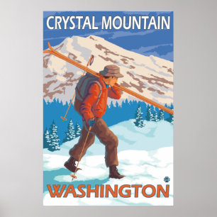 Skier Carrying Snow Skis - Crystal Mountain, WA Poster