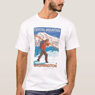 Skier Carrying Snow Skis - Crystal Mountain, WA T-Shirt