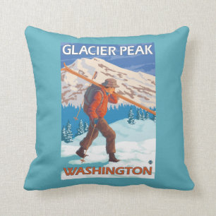 Skier Carrying Snow Skis - Glacier Peak, WA Cushion