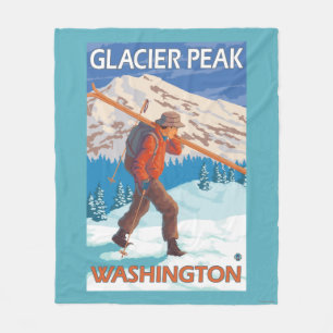 Skier Carrying Snow Skis - Glacier Peak, WA Fleece Blanket