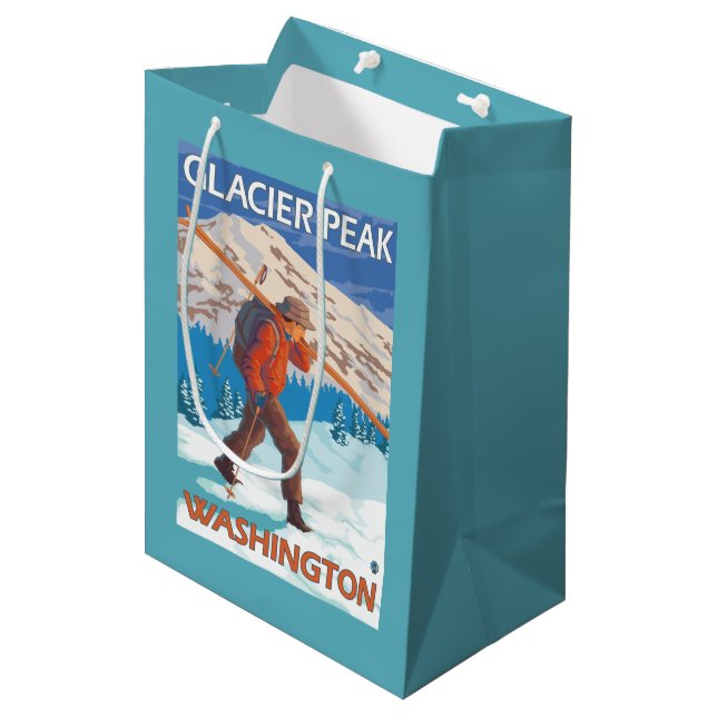 Skier Carrying Snow Skis - Glacier Peak, WA Medium Gift Bag (Front Angled)