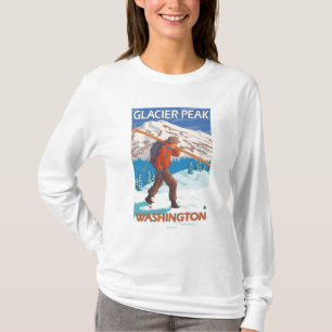 Skier Carrying Snow Skis - Glacier Peak, WA T-Shirt
