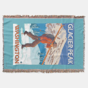 Skier Carrying Snow Skis - Glacier Peak, WA Throw Blanket