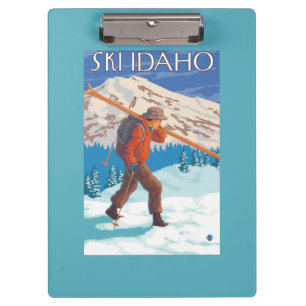 Skier Carrying Snow Skis - Idaho Clipboard