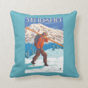 Skier Carrying Snow Skis - Idaho Cushion