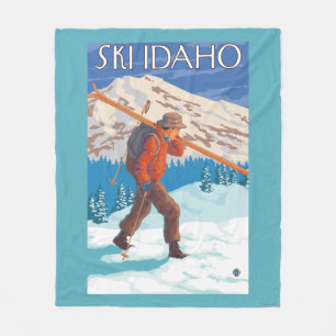 Skier Carrying Snow Skis - Idaho Fleece Blanket