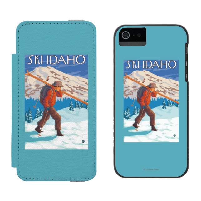 Skier Carrying Snow Skis - Idaho Incipio iPhone Wallet Case (Side by Side)