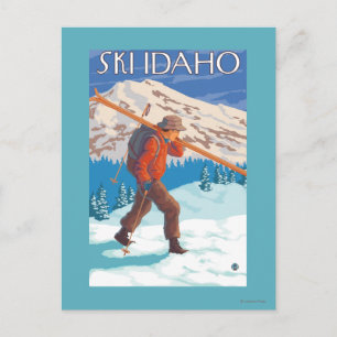 Skier Carrying Snow Skis - Idaho Postcard