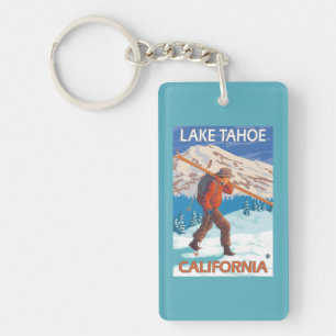 Skier Carrying Snow Skis - Lake Tahoe, Californi Key Ring