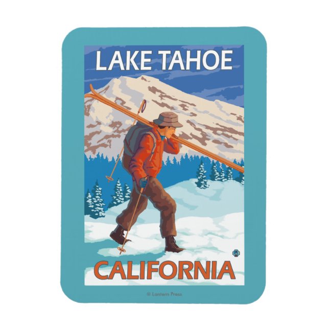 Skier Carrying Snow Skis - Lake Tahoe, Californi Magnet (Vertical)