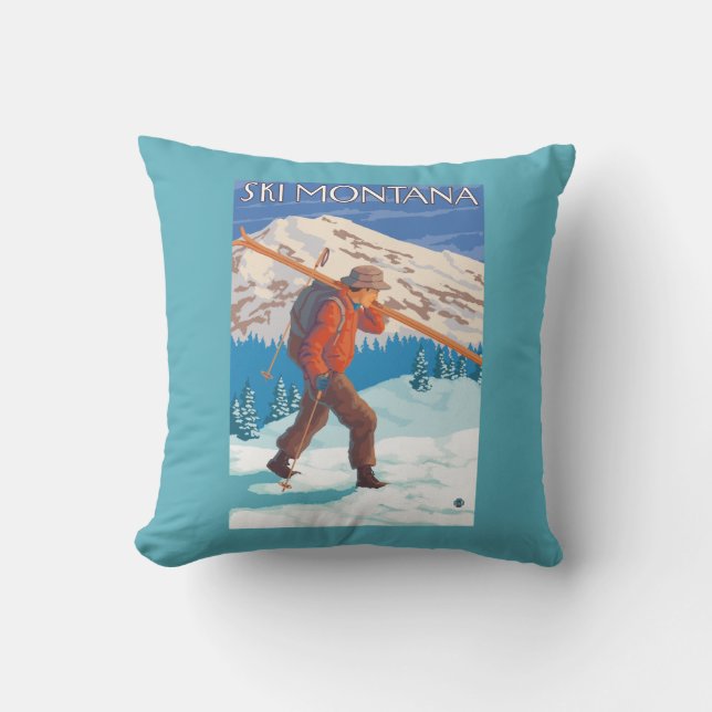 Skier Carrying Snow Skis - Montana Cushion (Front)
