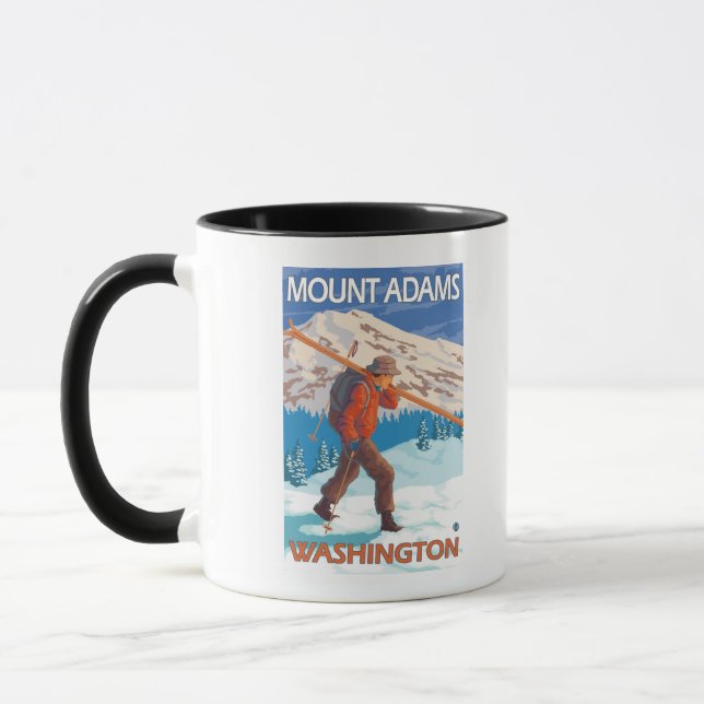 Skier Carrying Snow Skis - Mount Adams, WA Mug (Left)