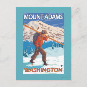 Skier Carrying Snow Skis - Mount Adams, WA Postcard