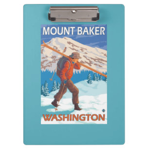 Skier Carrying Snow Skis - Mount Baker, WA Clipboard
