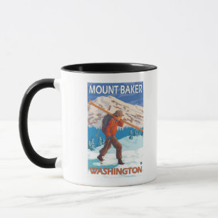 Skier Carrying Snow Skis - Mount Baker, WA Mug