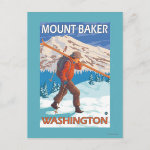 Skier Carrying Snow Skis - Mount Baker, WA Postcard