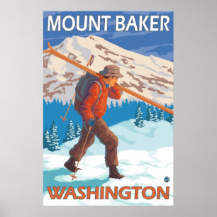 Skier Carrying Snow Skis - Mount Baker, WA Poster