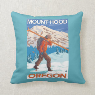 Skier Carrying Snow Skis - Mount Hood, OR Cushion