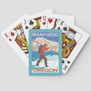Skier Carrying Snow Skis - Mount Hood, OR Playing Cards