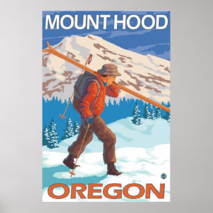 Skier Carrying Snow Skis - Mount Hood, OR Poster