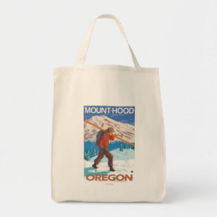 Skier Carrying Snow Skis - Mount Hood, OR Tote Bag