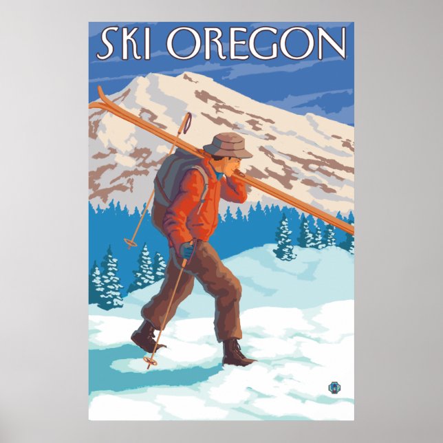 Skier Carrying Snow Skis - Oregon Poster (Front)