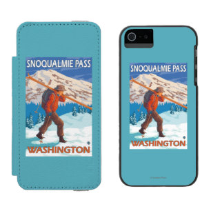 Skier Carrying Snow Skis - Snoqualmie Pass, WA Incipio Watson™ iPhone 5 Wallet Case
