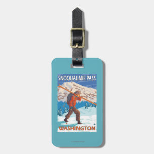 Skier Carrying Snow Skis - Snoqualmie Pass, WA Luggage Tag