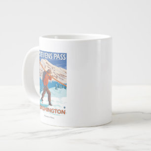 Skier Carrying Snow Skis - Stevens Pass, WA Large Coffee Mug