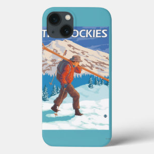 Skier Carrying Snow Skis - The Rockies iPhone 13 Case