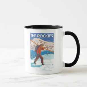 Skier Carrying Snow Skis - The Rockies Mug