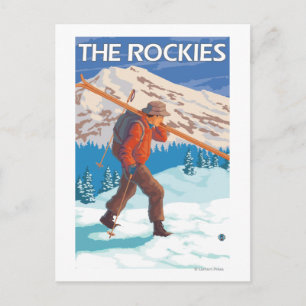Skier Carrying Snow Skis - The Rockies Postcard
