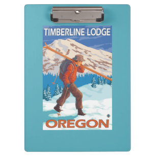 Skier Carrying Snow Skis - Timberline Lodge, OR Clipboard