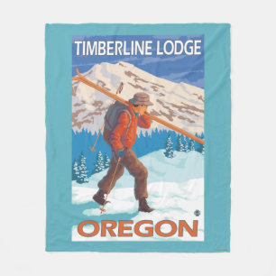 Skier Carrying Snow Skis - Timberline Lodge, OR Fleece Blanket