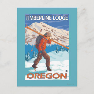 Skier Carrying Snow Skis - Timberline Lodge, OR Postcard