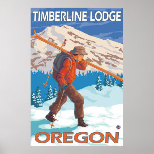 Skier Carrying Snow Skis - Timberline Lodge, OR Poster